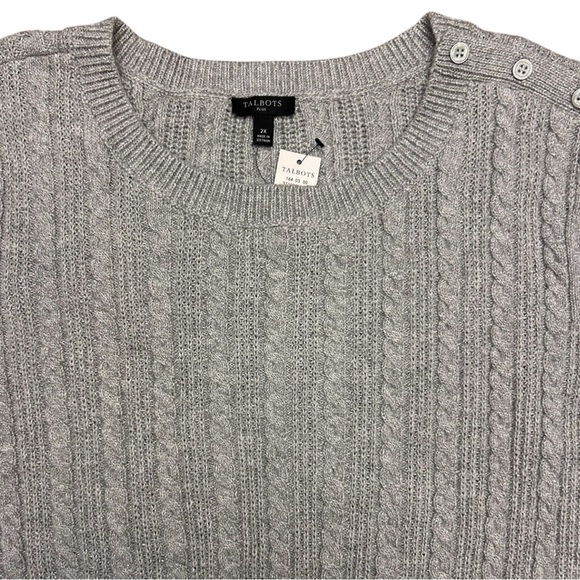 Talbots Plus Metallic Allover Cable Knit Crewneck Sweater - Picture 3 of 10